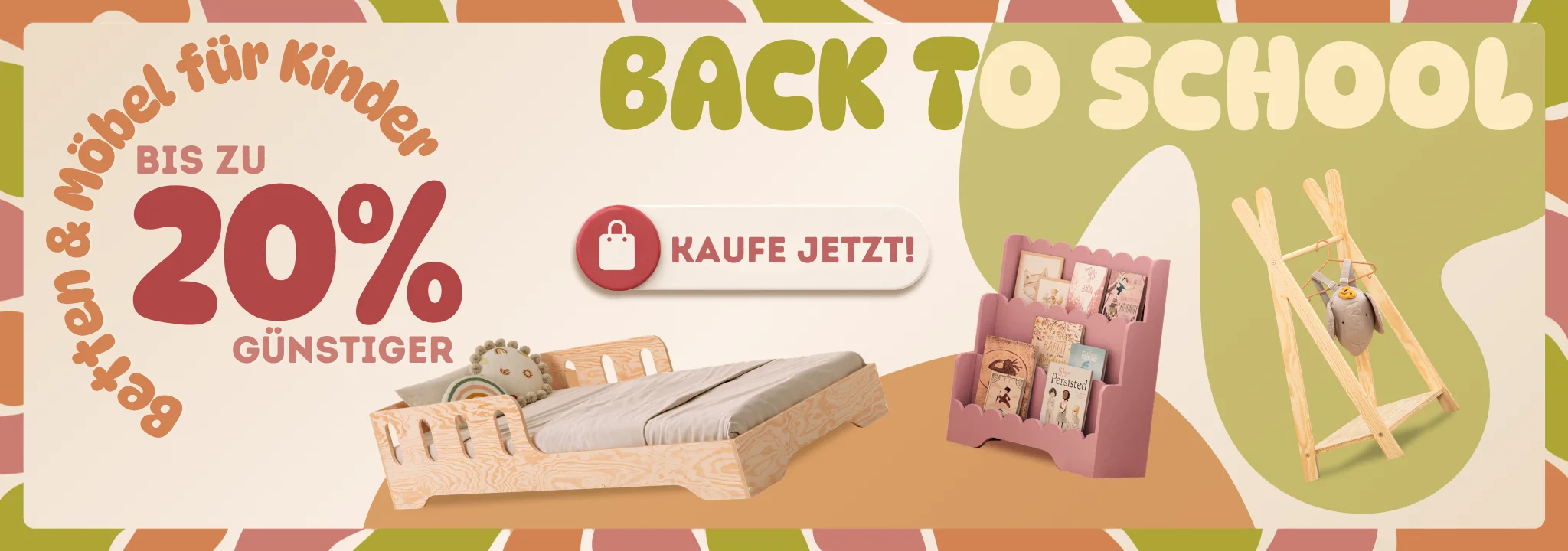 „Back to School“-Banner: Bis zu 20 % Rabatt auf Kinderbetten und Kindermöbel. Angebot bis zum 15.09.