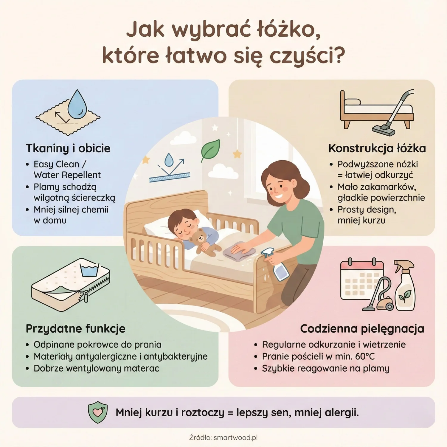 Jak wybrać łóżko, które łatwo się czyści