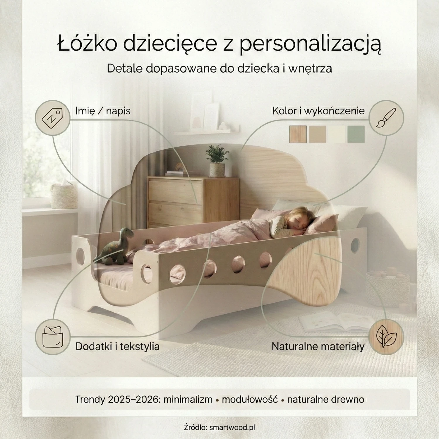 Łóżko dziecięce z personalizacją - imię dziecka na froncie łóżka — kopia
