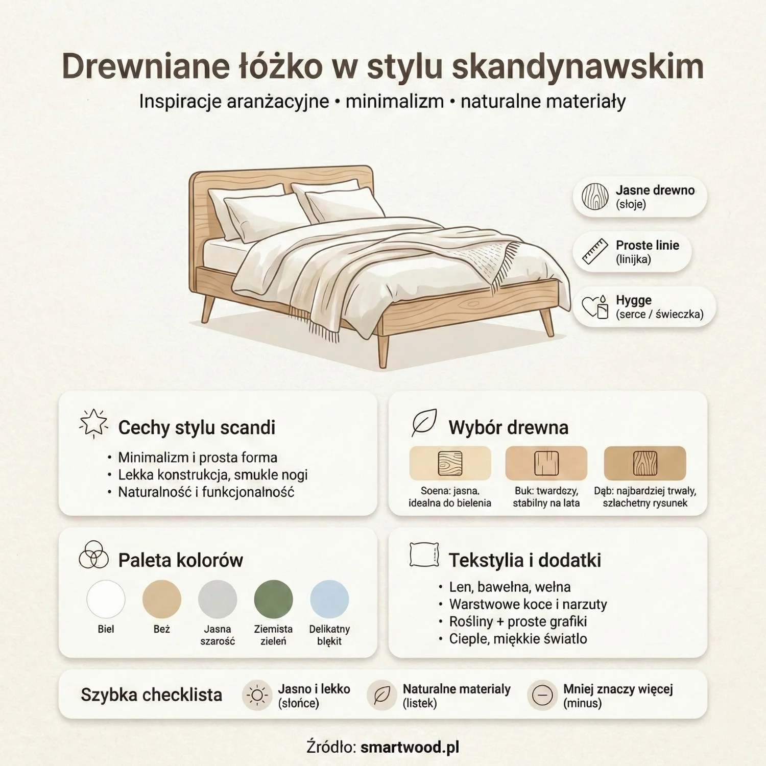 Drewniane łóżko w stylu skandynawskim - inspiracje aranżacyjne