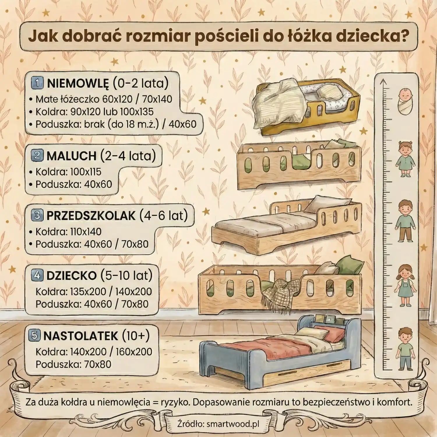 W jakich rozmiarach kupić pościel do różnych łóżek dziecięcych?