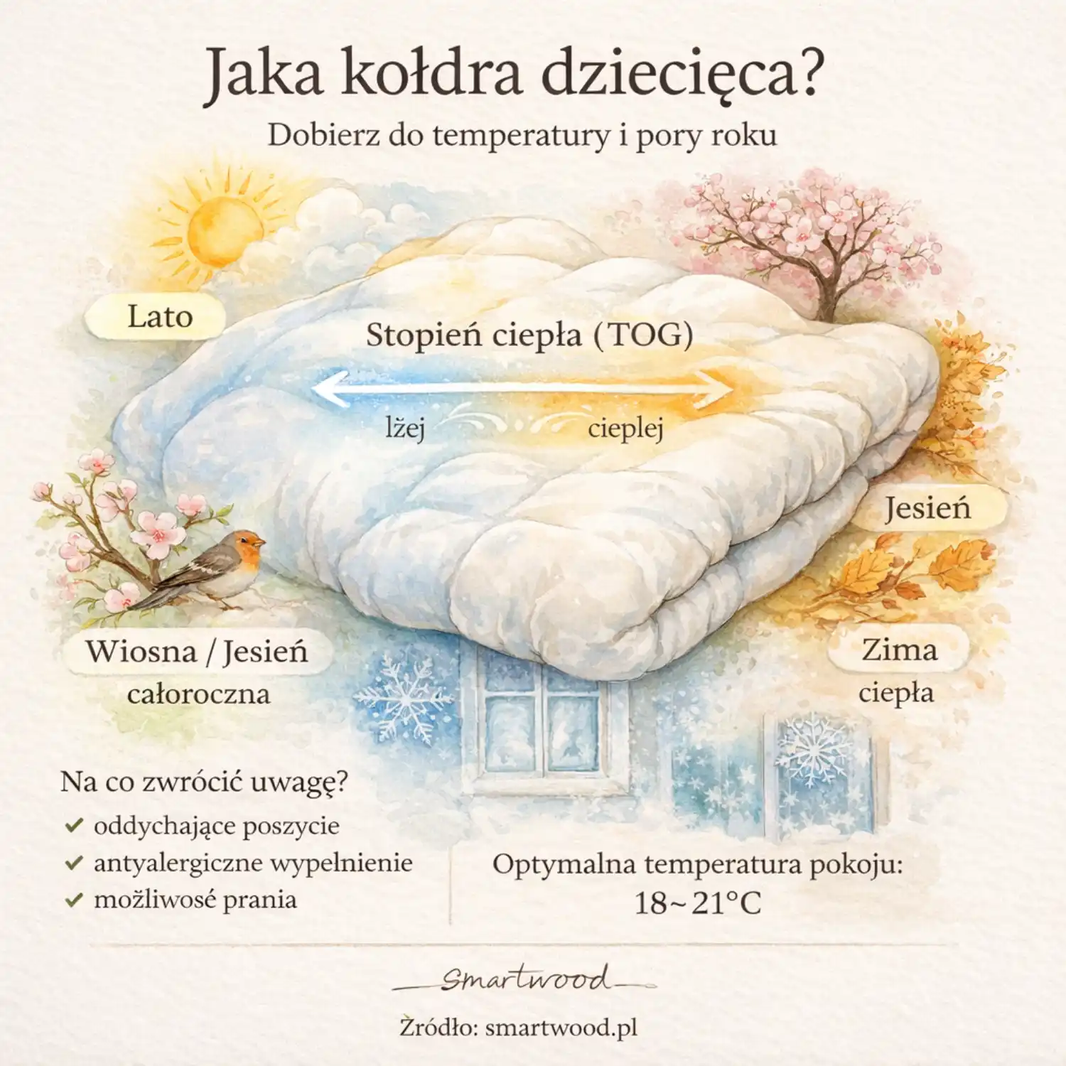 Jaka kołdra dziecięca? Poradnik dla rodziców: wybór na każdą porę roku