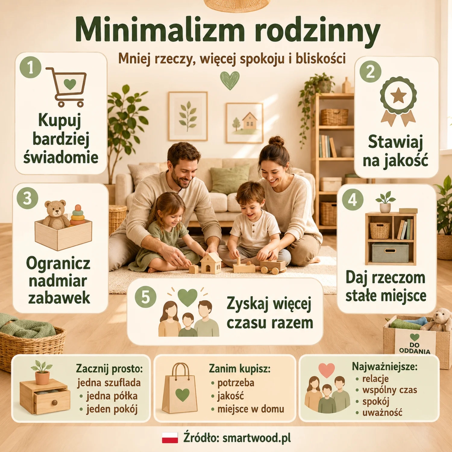 Łóżko dziecięce TILA 2 z naturalnego drewna z ażurowymi barierkami, zielona pościel i pluszowy dinozaur w pokoju dziecięcym.