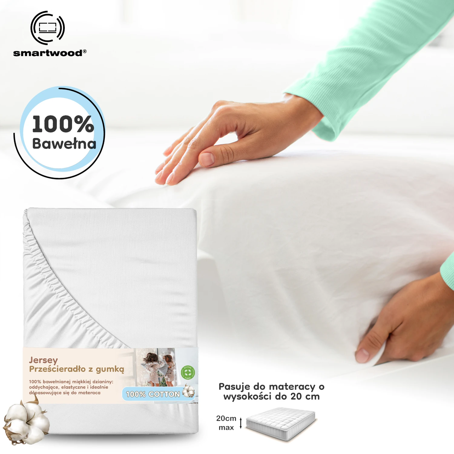 Zestaw Materac piankowy 14 cm i Prześcieradło dla dziecka Średnia twardość (H2) - rozmiar XL
