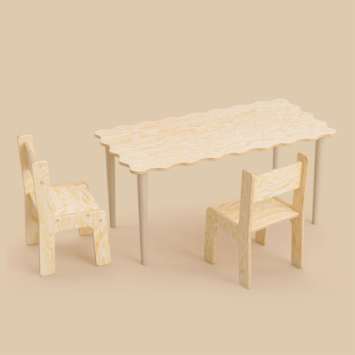 Duży stolik z krzesełkami dla dzieci SET NALU TAB XL Montessori Drewniany