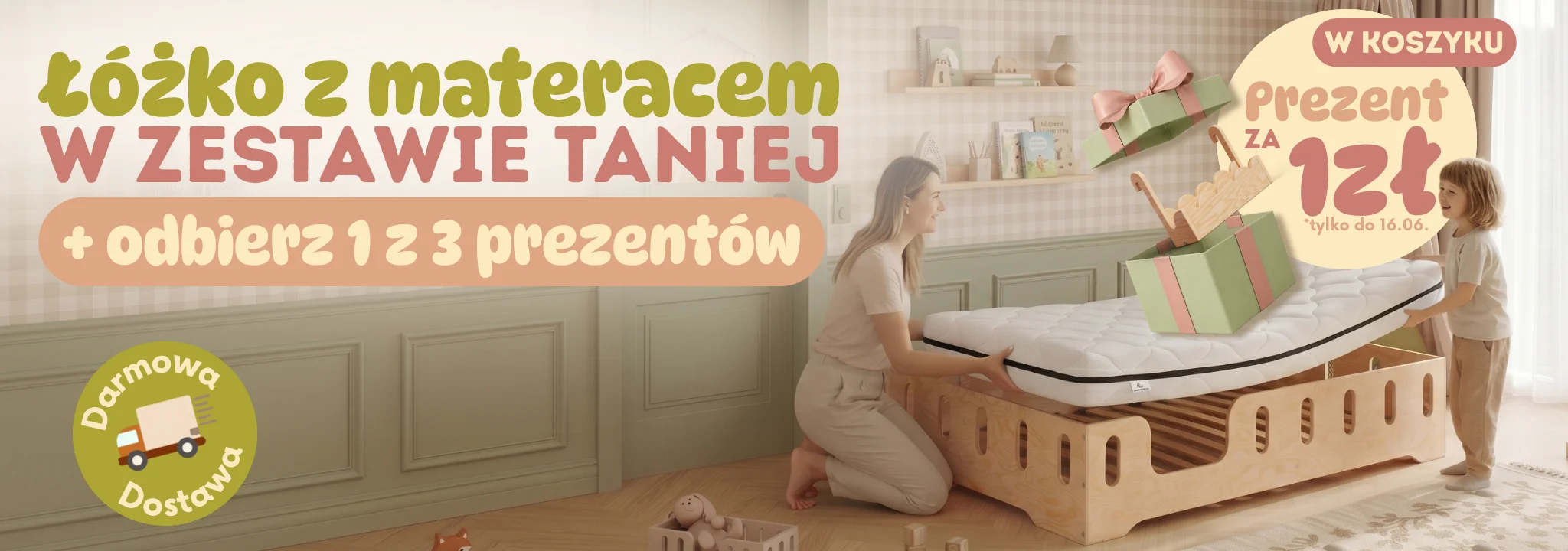 Łóżko z materacem w zestawie taniej, dodatkowo odbierz 1 z 3 produktów za 1 zł